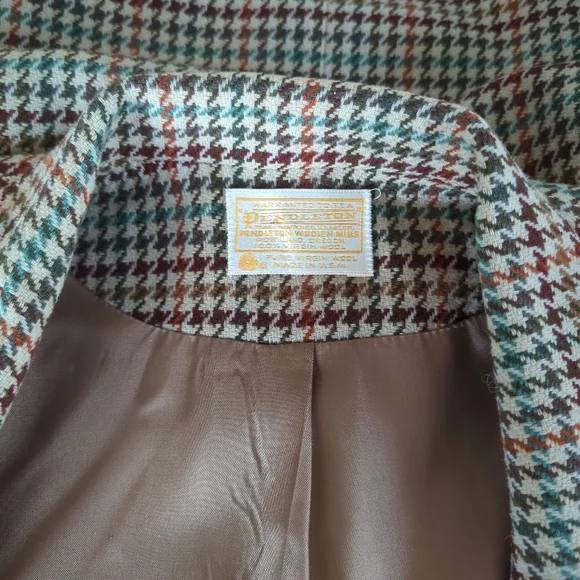 Vintage Pendleton Archival Rainbow Brown Tan Plaid Oversized Wool Blazer M L